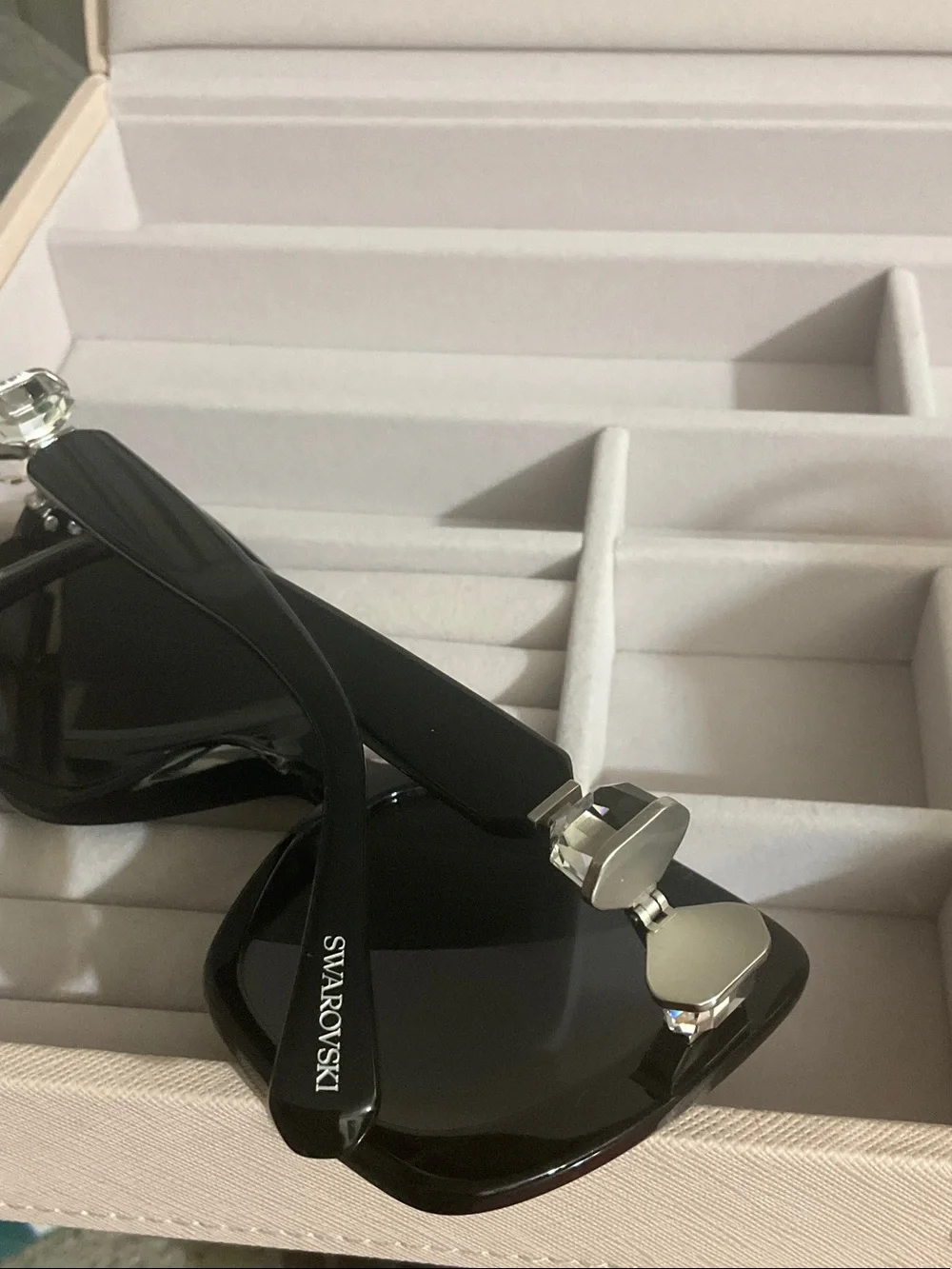 Swarovski Black Square Women's Sunglasses with Silver Accents